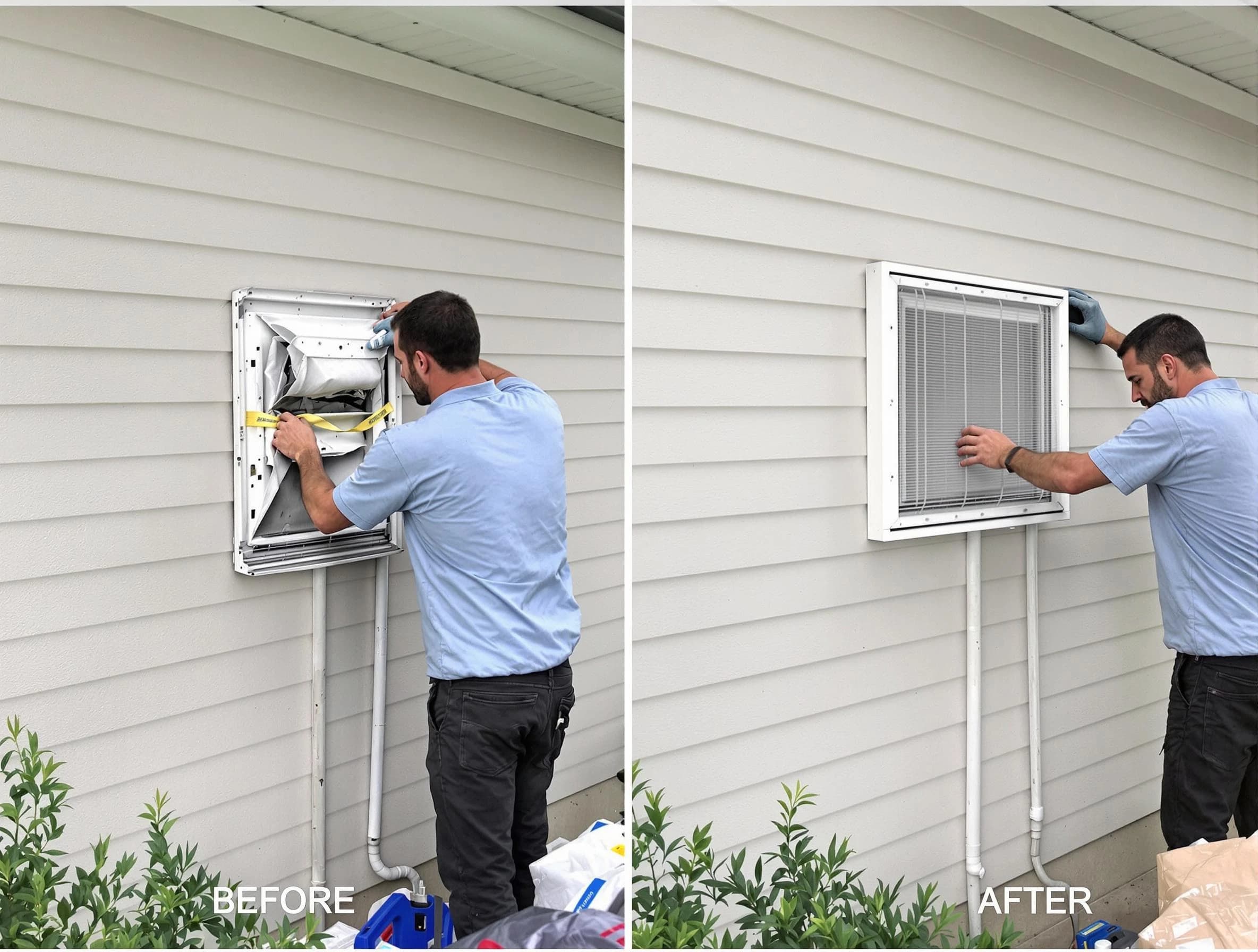 Millcreek Dryer Vent Cleaning technician installing high-quality dryer vent cover at a residential property in Millcreek