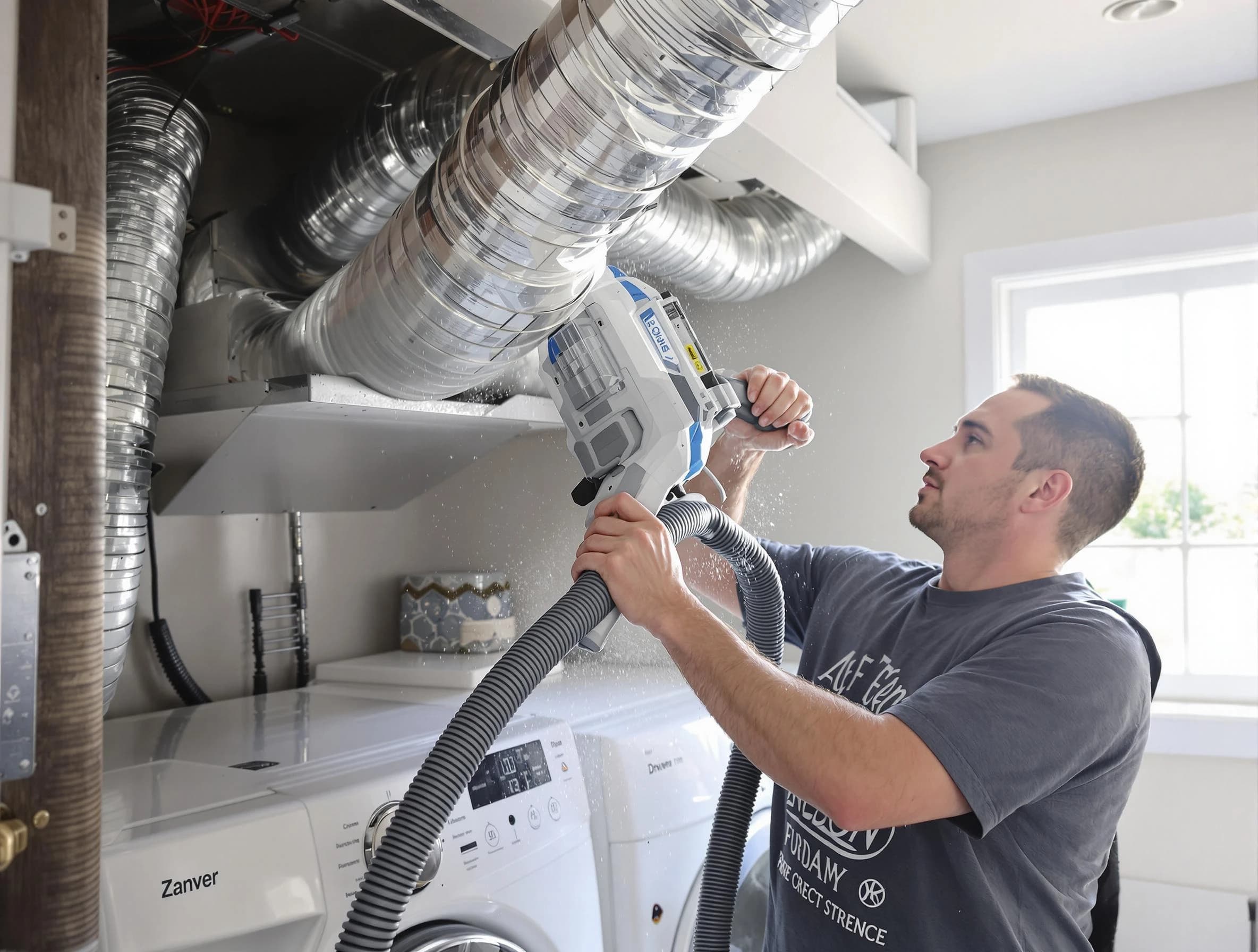 Millcreek Dryer Vent Cleaning specialist cleaning deep within a dryer vent duct system in Millcreek